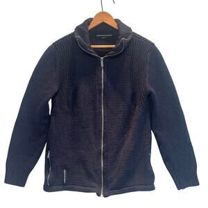 Porsche Design 100% Pure Wool Sweater 52 Blue Cardigan Zip Knit Made in Italy